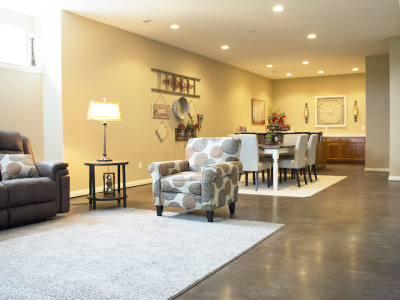 polished and stained concrete for basement - dining area