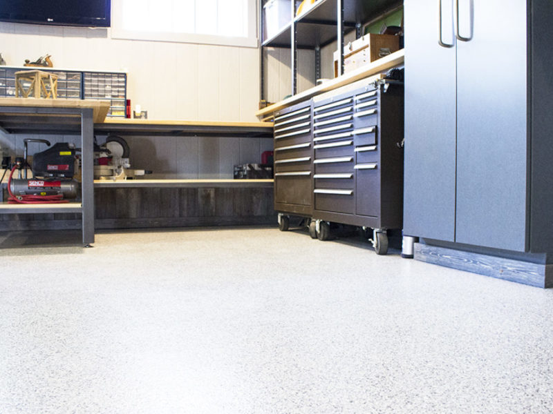 Gray Chip Epoxy Floor A&J Woodworking
