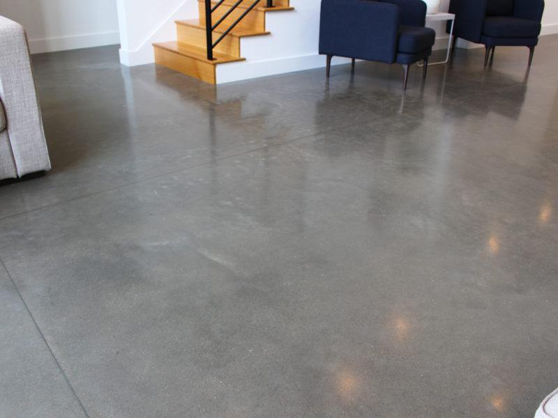Staircase ending on a polished concrete floor