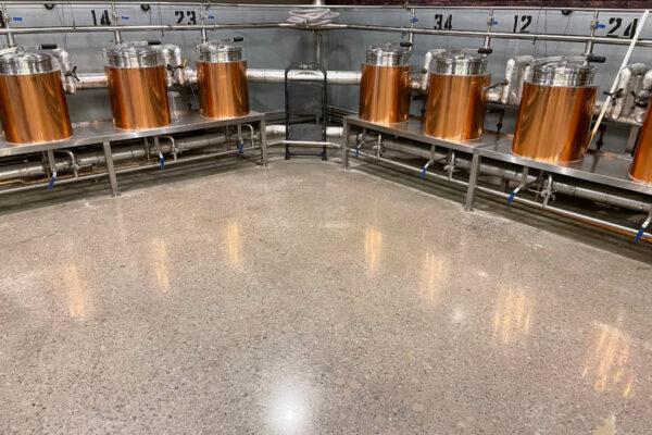 Polished concrete floor in small brewing area